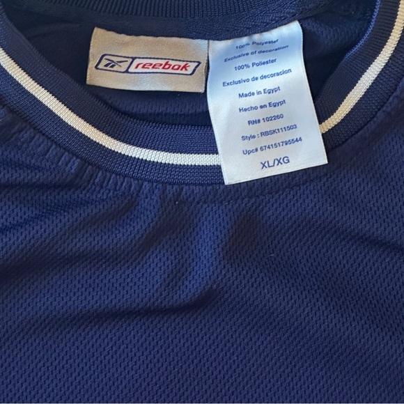 Y2K Reebok Striped Collar Embroidered Union Jack Jersey Tee Navy Blue Men’s XL - Picture 5 of 5
